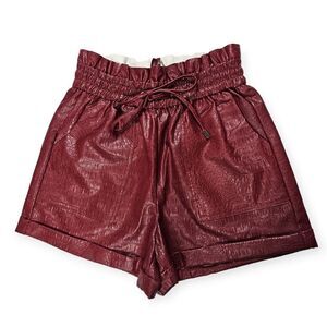 Zenana Red Faux Leather Animal Skin Paperbag Shorts‎ Women's Size Small